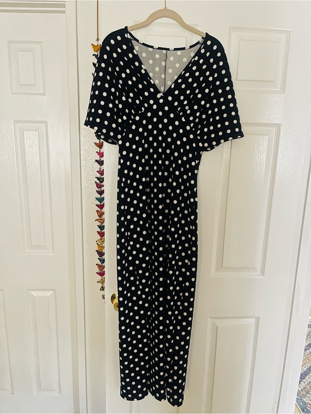 Black and White Polka Dot V-Neck Maxi Dress